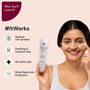 SUGANDA SKINCARE Total Defence Sunscreen | SPF 50| PA++++ | For UVA, UVB & IR Protection | NO WHITE CAST | 50g | with VITAMIN E, NIACINAMIDE & HYALURONIC ACID | ALL SKIN TYPES | MATTE